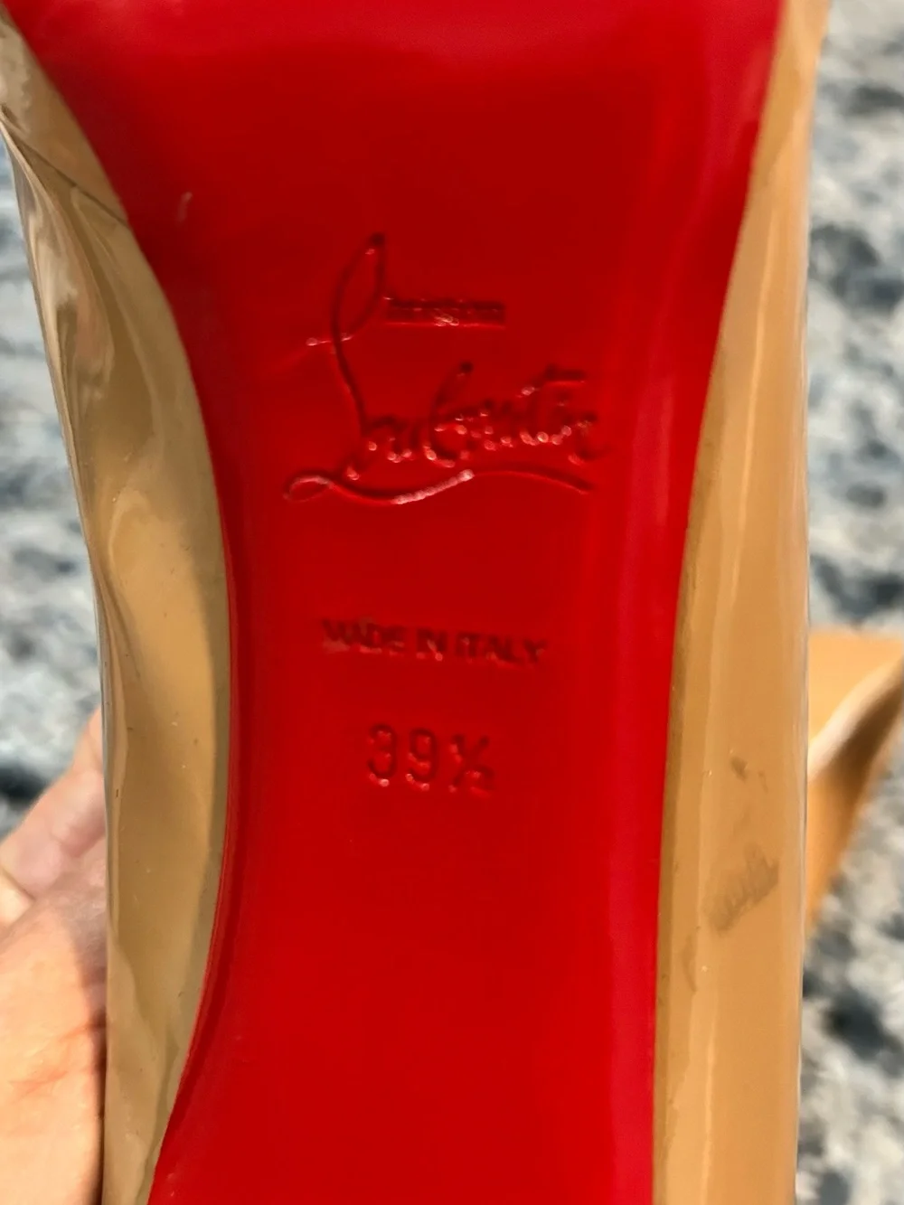 Christian Louboutin Beige Patent Leather Round-Toe Pumps
